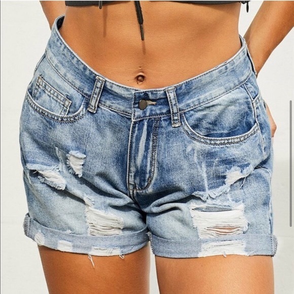 AVAILABLE  Distressed Denim Shorts - Picture 3 of 4